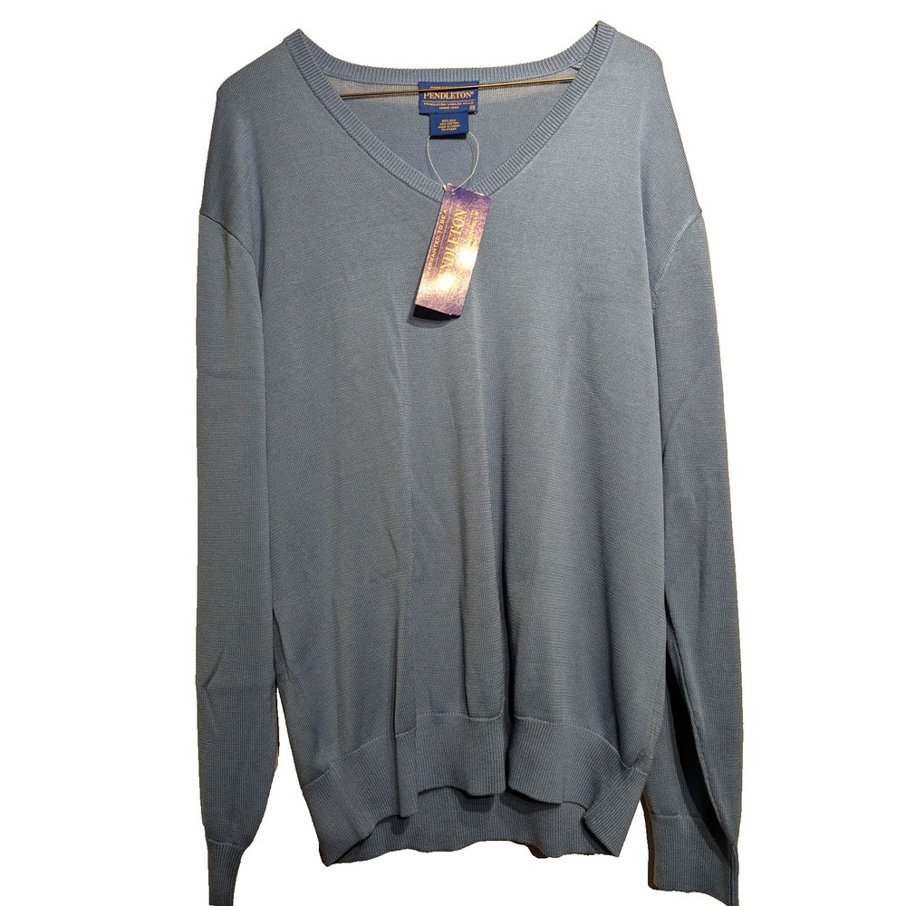 Pendleton Sweater Mens M Blue V Neck Silk Cotton Blend Lightweight Pullover NWT